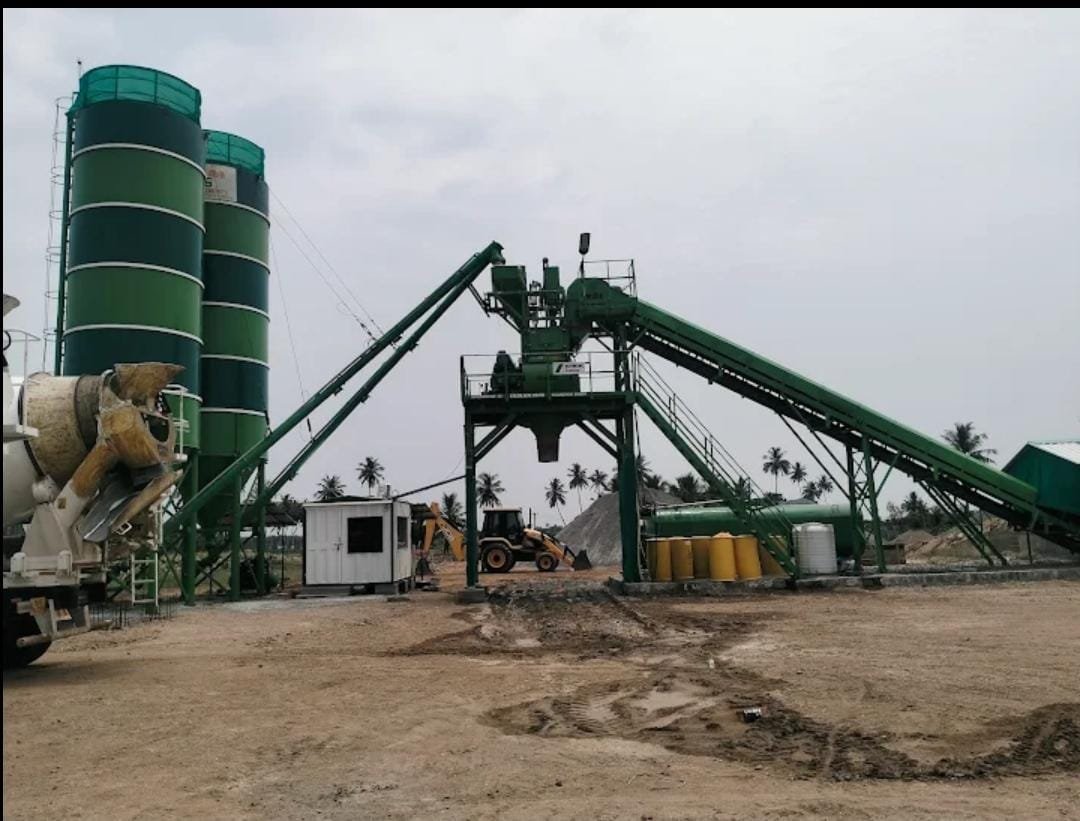 PRS Readymix Concrete batching plant facility — silos and conveyor belt