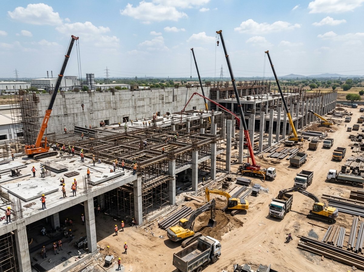 Large industrial facility construction using PRS concrete
