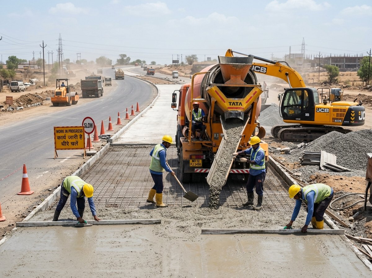 Road construction project using ready mix concrete